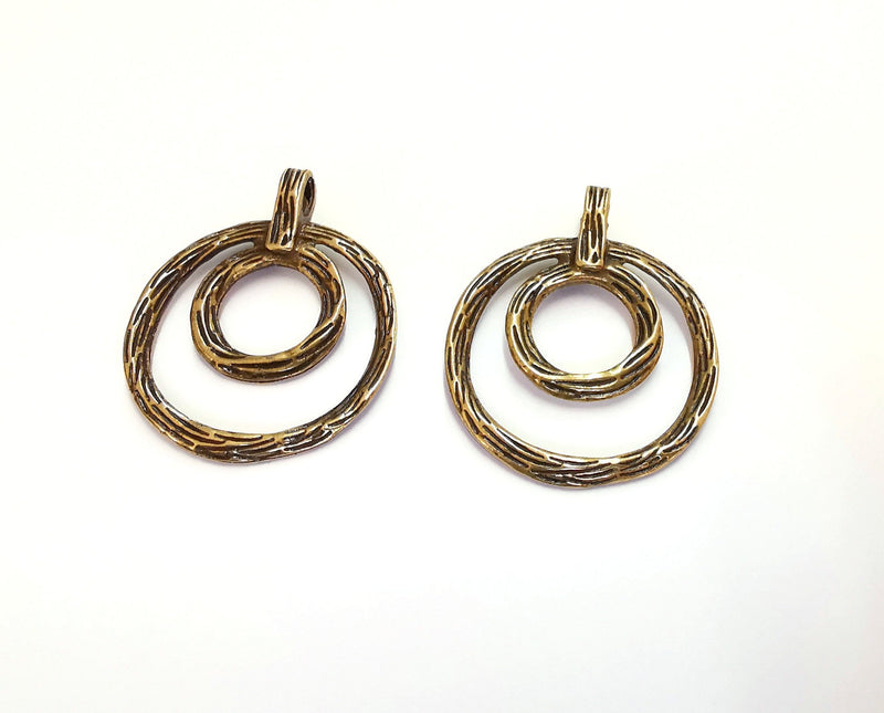 2 Antique Bronze (Double Sided) Charms Antique Bronze Plated Charms (43x34mm)  G20706