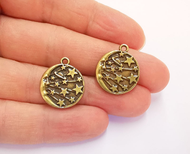 4 Moon Stars Charms Antique Bronze Plated Charms (22x19mm) G20708