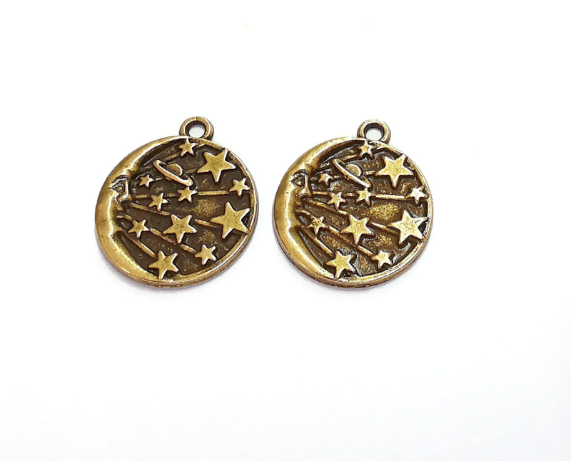 4 Moon Stars Charms Antique Bronze Plated Charms (22x19mm) G20708