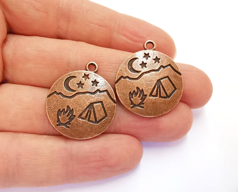 2 Moon Star Campfire Charms Antique Copper Plated Charms (29x25mm)  G20711