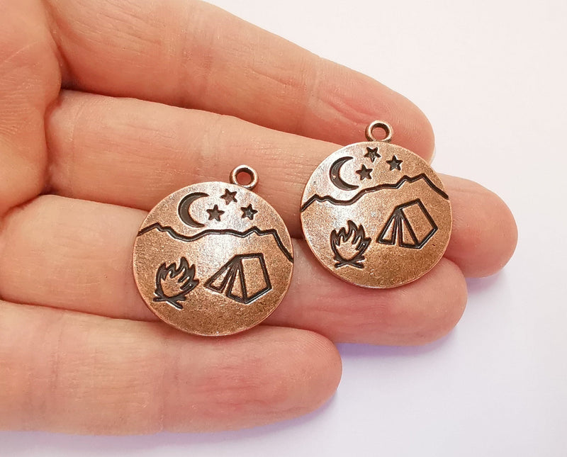 2 Moon Star Campfire Charms Antique Copper Plated Charms (29x25mm)  G20711