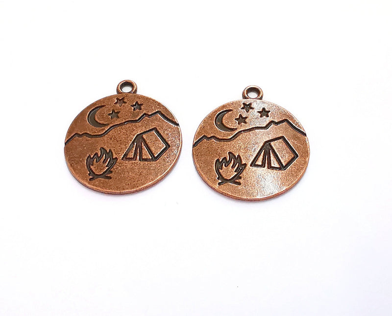 2 Moon Star Campfire Charms Antique Copper Plated Charms (29x25mm)  G20711