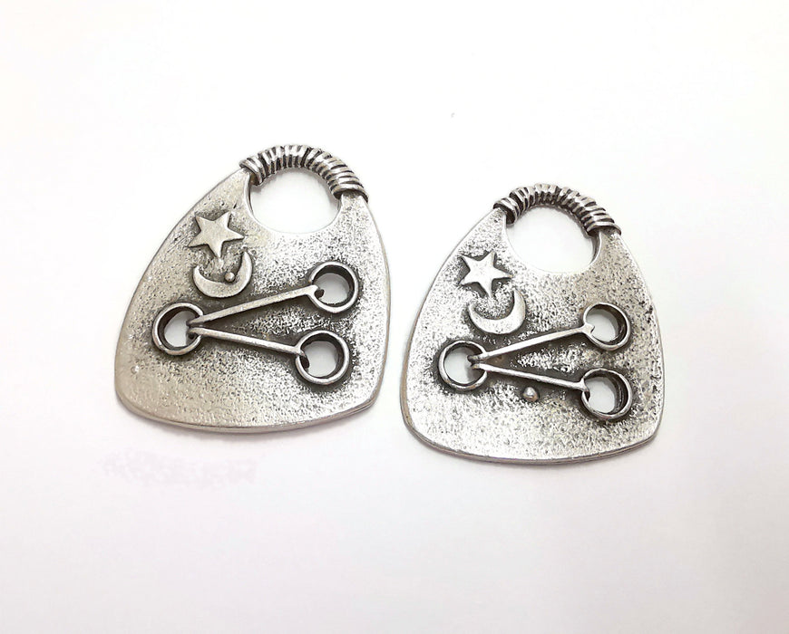 2 Silver Charms Antique Silver Plated Charms (40x32mm)  G20712