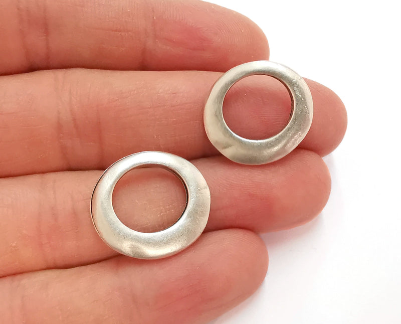2 Circle Charms Antique Silver Plated Charms (20mm)  G21045