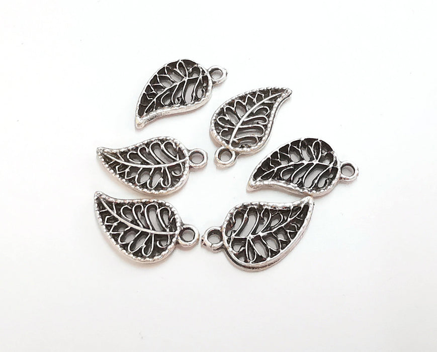 10 Leaf Charms Antique Silver Plated Charms (18x10mm)  G22866