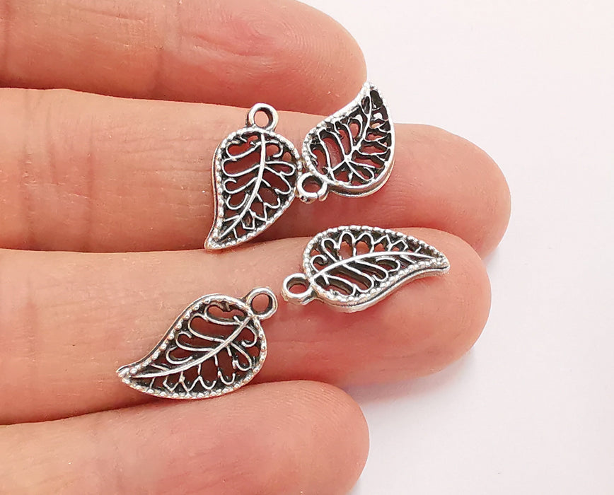 10 Leaf Charms Antique Silver Plated Charms (18x10mm)  G22866