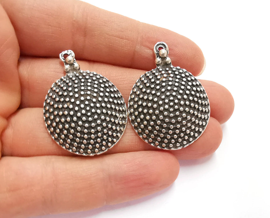 2 Cambered Circle Charms Antique Silver Plated Charms (38x29mm)  G20715