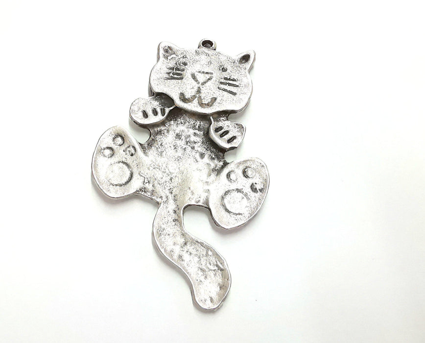 2 Cat Charms Antique Silver Plated Charms (61x36mm)  G20717