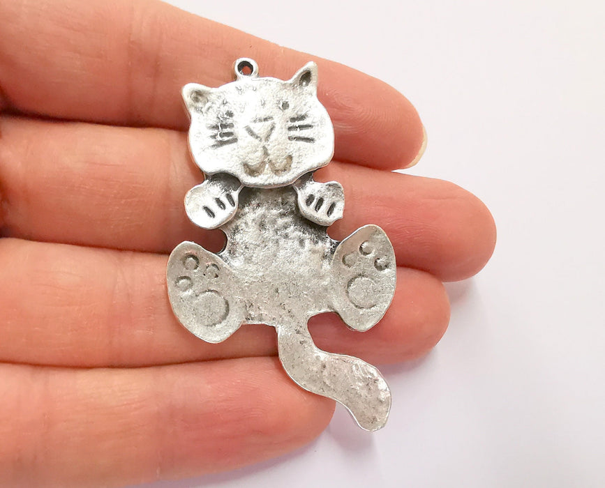 2 Cat Charms Antique Silver Plated Charms (61x36mm)  G20717