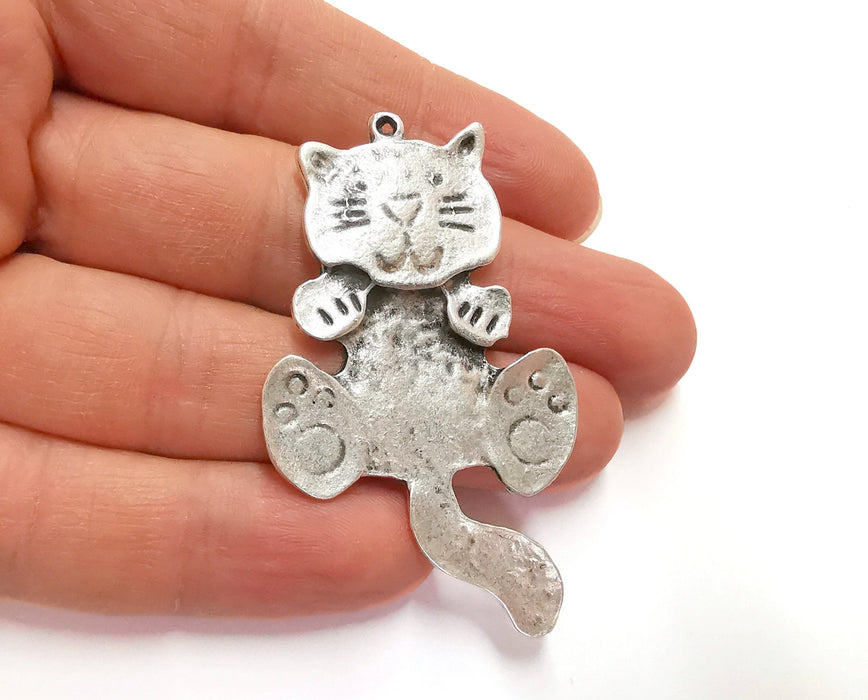 2 Cat Charms Antique Silver Plated Charms (61x36mm)  G20717