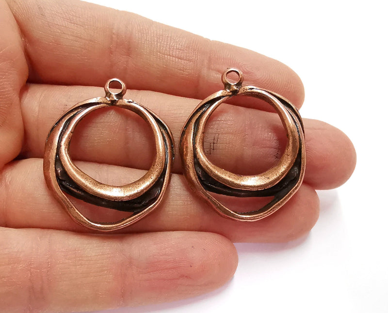 2 Copper Charms Antique Copper Plated Charms (37x30mm)  G20718