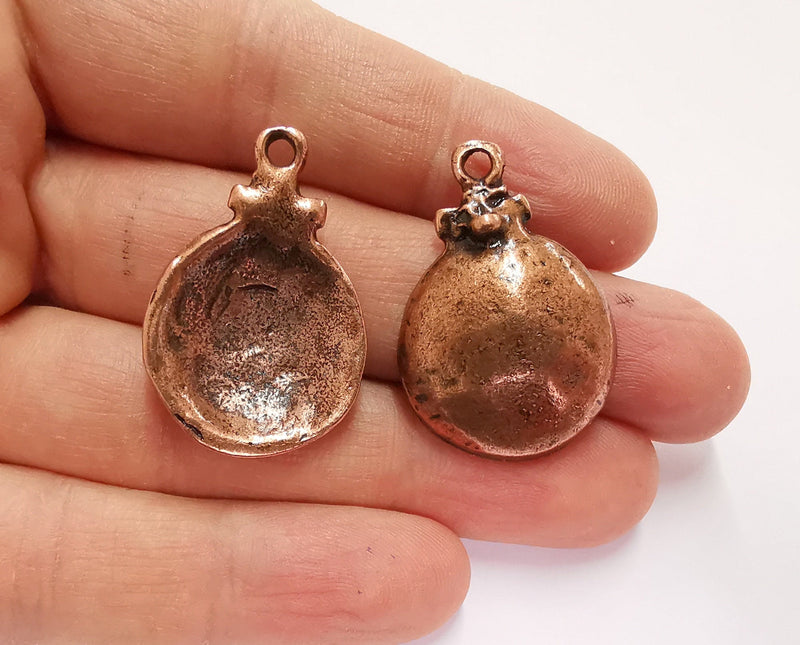 2 Cambered Circle Charms Antique Copper Plated Charms (35x24mm)  G20721