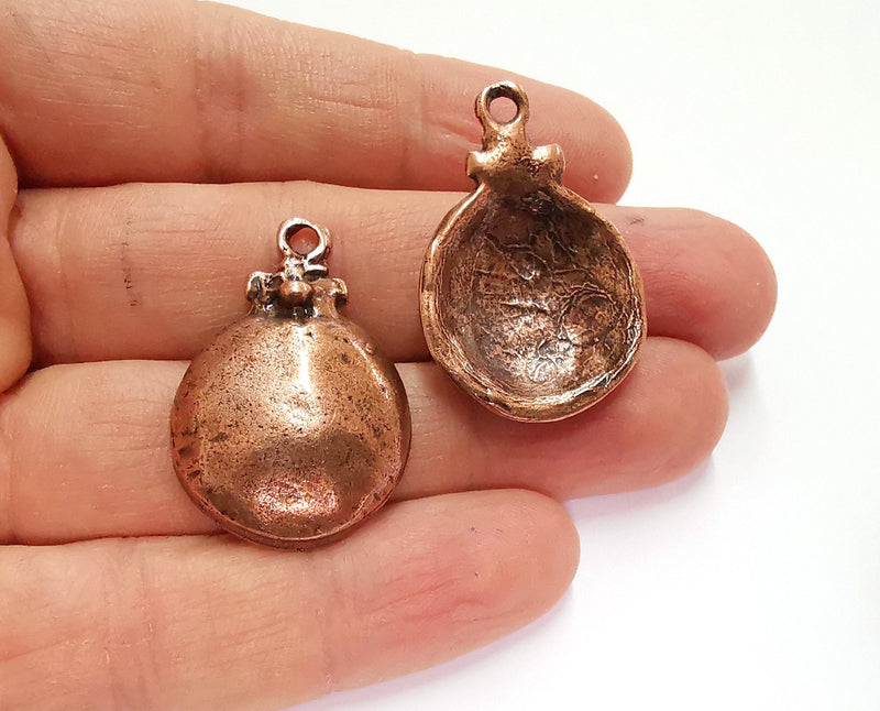 2 Cambered Circle Charms Antique Copper Plated Charms (35x24mm)  G20721