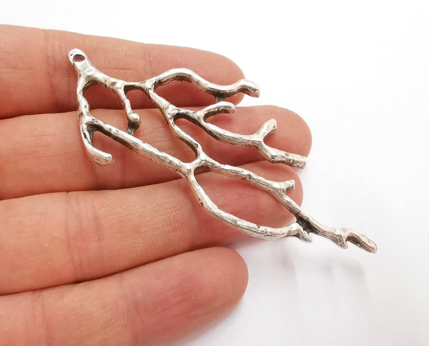 2 Coral Branch Charms Antique Silver Plated Charms (85x36mm)  G21060