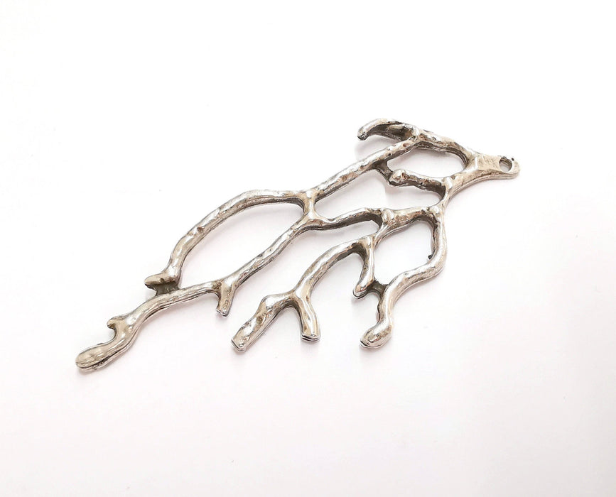 2 Coral Branch Charms Antique Silver Plated Charms (85x36mm)  G21060