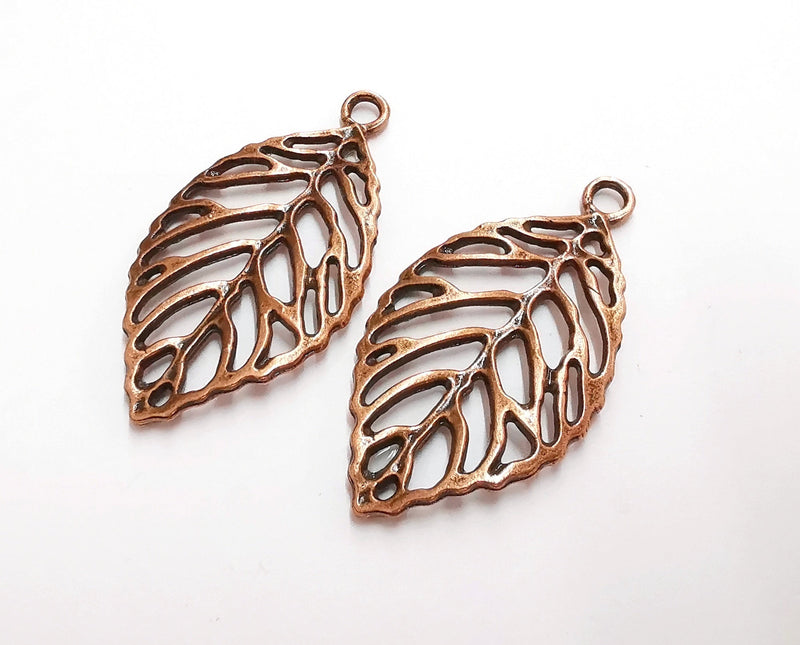 2 Leaf Branch Charms Antique Copper Plated Charms (49x26mm) G21065