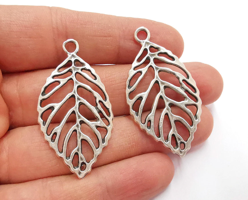 2 Leaf Branch Charms Antique Silver Plated Charms (49x26mm) G21067