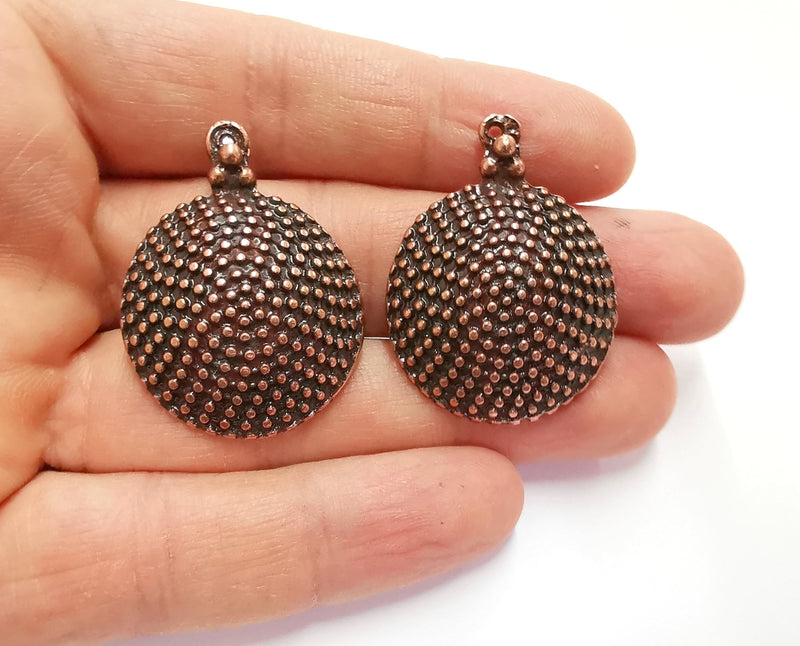 2 Cambered Circle Charms Antique Copper Plated Charms (38x29mm)  G20732
