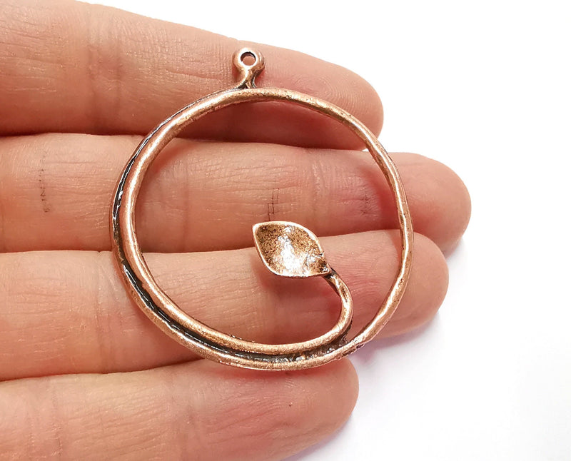 2 Leaf Branch Circle Charms Antique Copper Plated Charms (54x46mm)  G20733