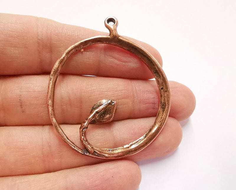 2 Leaf Branch Circle Charms Antique Copper Plated Charms (54x46mm)  G20733