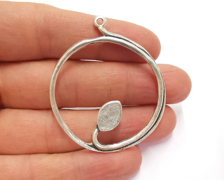 2 Leaf Branch Circle Charms Antique Silver Plated Charms (54x46mm)  G20737