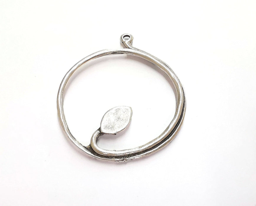 2 Leaf Branch Circle Charms Antique Silver Plated Charms (54x46mm)  G20737