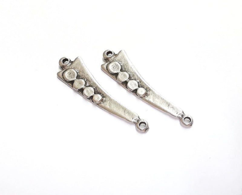 4 Silver Charms Connector Antique Silver Plated Charms (43x11mm)  G20749