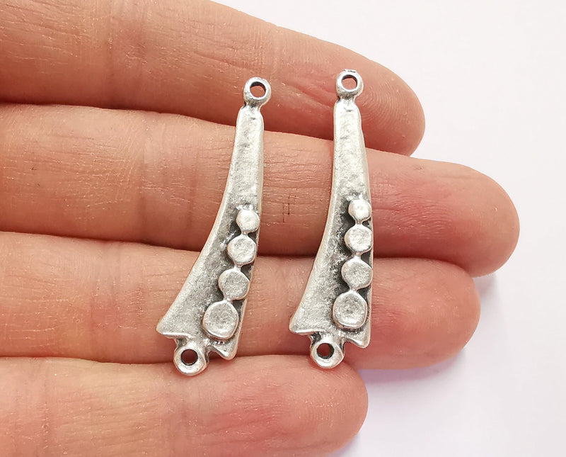 4 Silver Charms Connector Antique Silver Plated Charms (43x11mm)  G20749