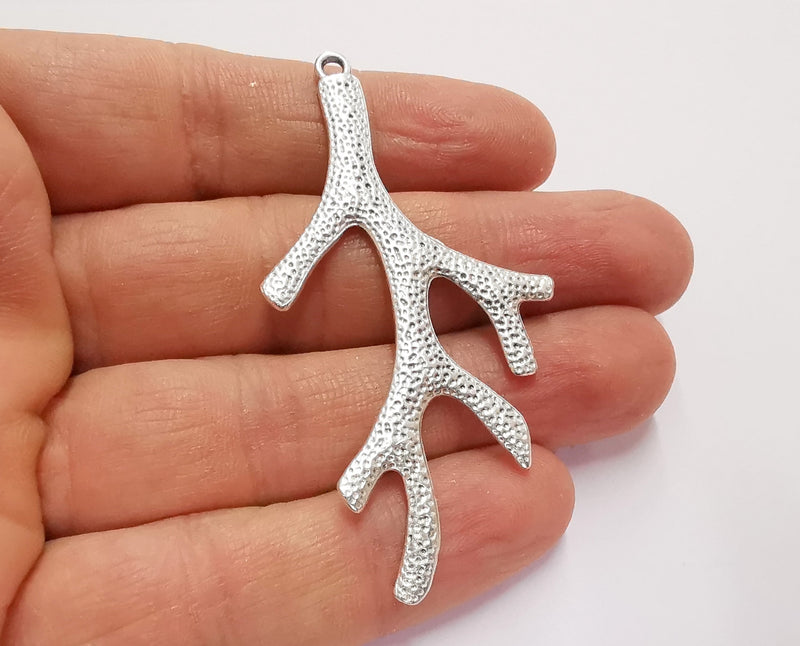 2 Coral Branch Charms Antique Silver Plated Charms (59x36mm)  G20756
