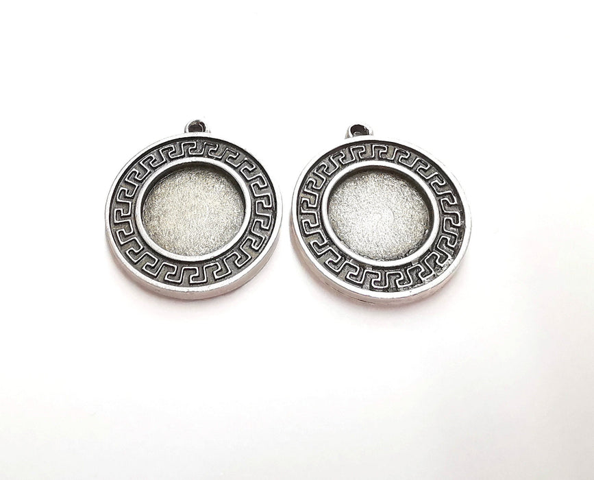 Silver Charms Blank Bezel Resin Bezel Mosaic Mountings Antique Silver Plated Charms (32x28mm) (16 mm Bezel Inner Size)  G20760