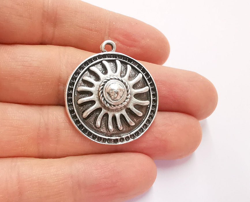 Sun Charms Antique Silver Plated Charms (34x30mm)  G20761