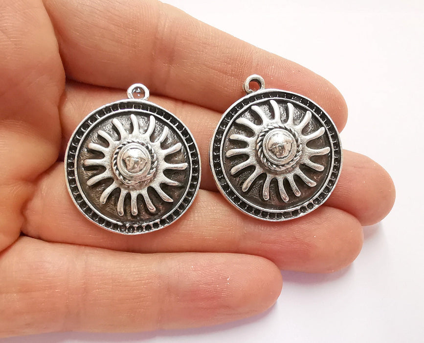 Sun Charms Antique Silver Plated Charms (34x30mm)  G20761