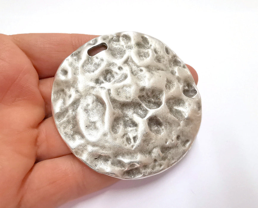 Hammered Pendant Antique Silver Plated Pendant (74mm) G20762