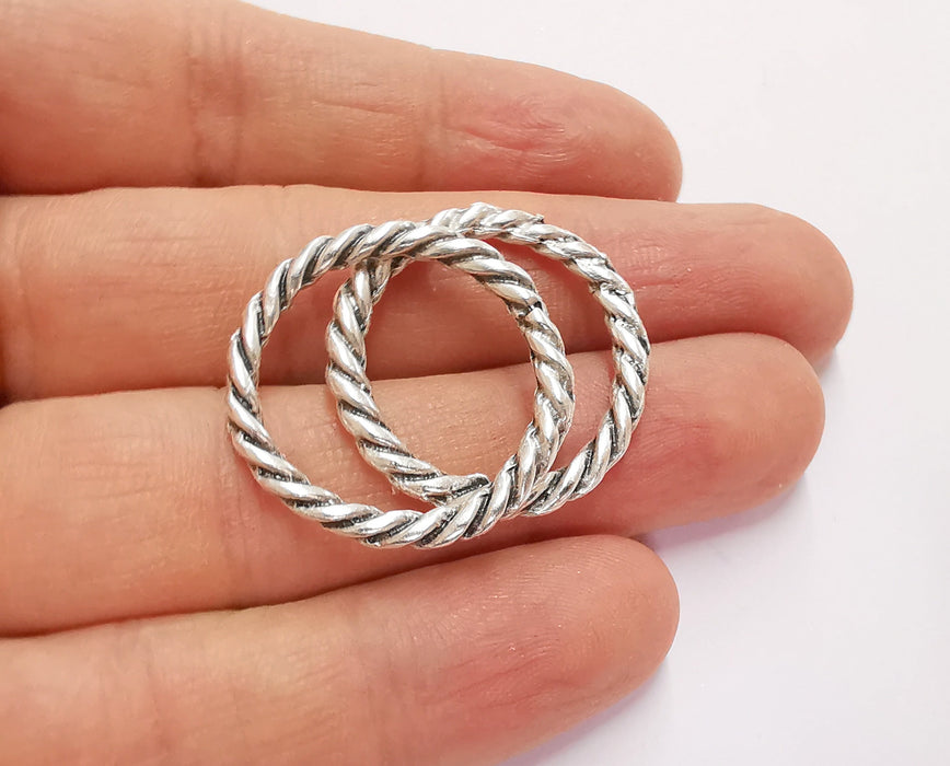 4 Twisted Circle Findings Antique Silver Plated Circle (28 mm)  G20764