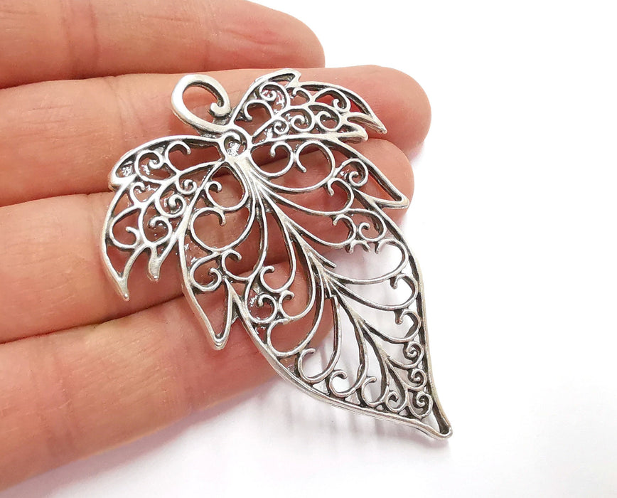 Leaf Pendant Antique Silver Plated Pendant (68x52mm)  G21079