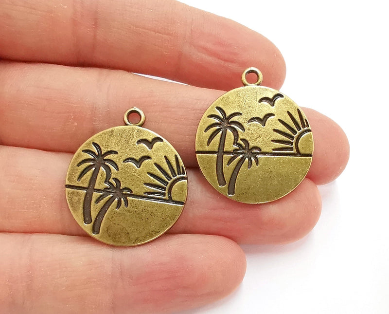 2 Palm Tree Sunny Charms Antique Bronze Plated Charms (29x25mm)  G21090