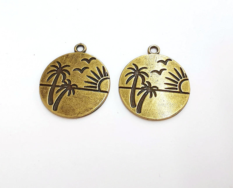 2 Palm Tree Sunny Charms Antique Bronze Plated Charms (29x25mm)  G21090