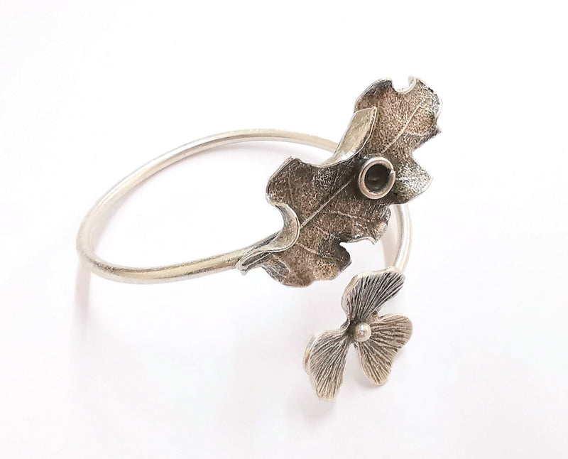 Flower Leaf Bracelet Brass Blank Resin Bangle Dry Flower inlay Blank Cuff Bezel Glass Cabochon Base Adjustable Antique Silver(3.5mm ) G21092
