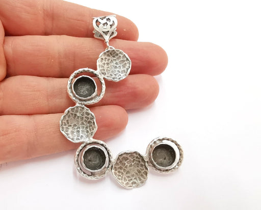 Hammered Pendant Blank Resin Bezel Mosaic Mountings Cabochon setting Antique Silver Plated Brass (82x46mm)(10mm Bezel Size)  G21095