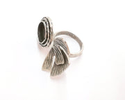Flower Silver Ring Setting Blank Cabochon Ring Mounting Adjustable Ring Base Bezel (13 mm)Antique Silver Plated Brass  G21098