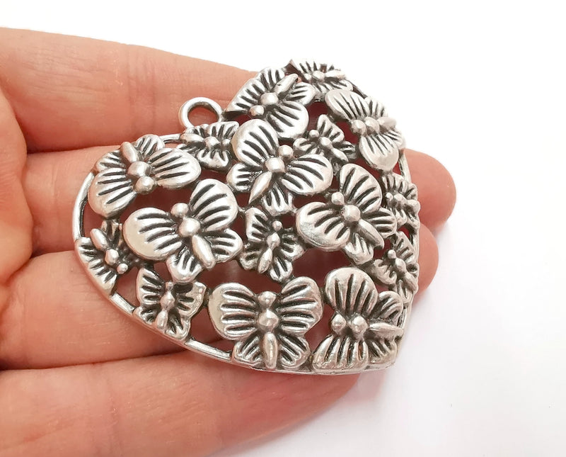 Heart Butterfly Pendant Antique Silver Plated Pendant (66x60mm)  G21100