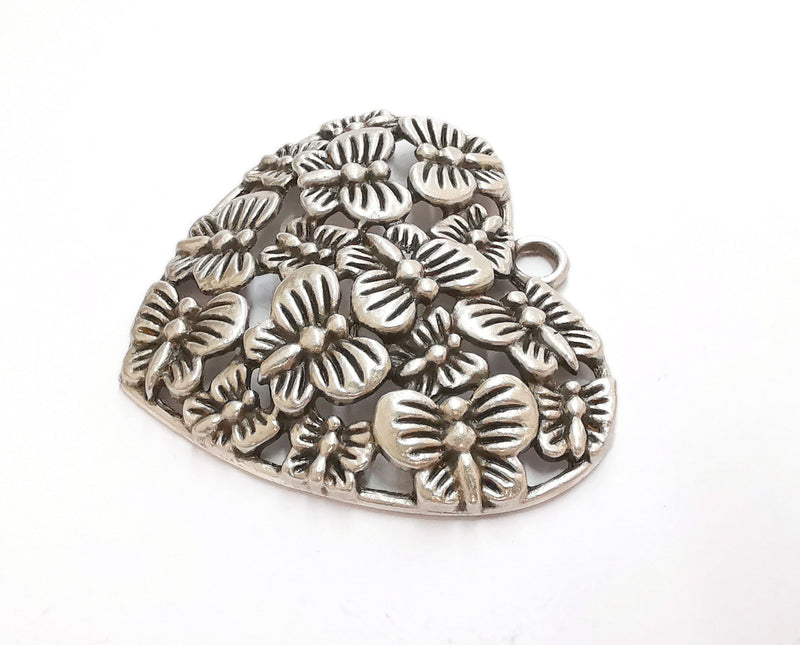 Heart Butterfly Pendant Antique Silver Plated Pendant (66x60mm)  G21100