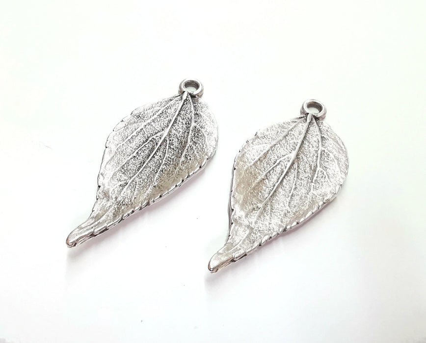 2 Leaf Charms Antique Silver Plated Charms (60x26mm) G20772