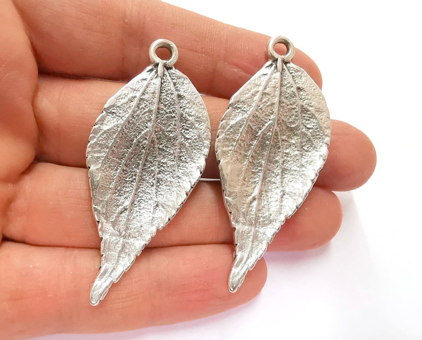 2 Leaf Charms Antique Silver Plated Charms (60x26mm) G20772