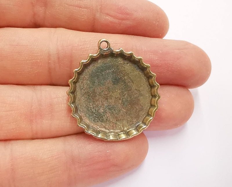 2 Antique Bronze Charms Blank Bezel Resin Bezel Mosaic Mountings Antique Bronze Plated Charms (33x30mm) (25 mm Bezel Inner Size)  G20775