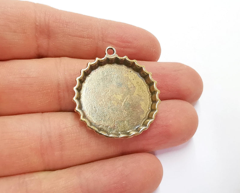 2 Antique Bronze Charms Blank Bezel Resin Bezel Mosaic Mountings Antique Bronze Plated Charms (33x30mm) (25 mm Bezel Inner Size)  G20775