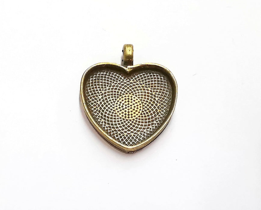 2 Heart Charms Blank Bezel Resin Bezel Mosaic Mountings Antique Bronze Plated Charms (33x36mm) (22x24 mm Bezel Inner Size)  G20776