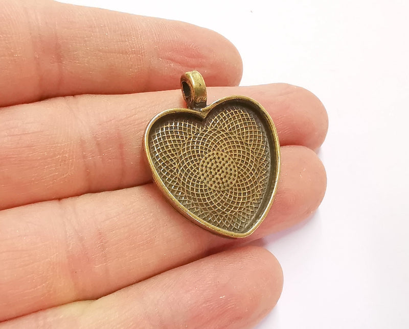 2 Heart Charms Blank Bezel Resin Bezel Mosaic Mountings Antique Bronze Plated Charms (33x36mm) (22x24 mm Bezel Inner Size)  G20776