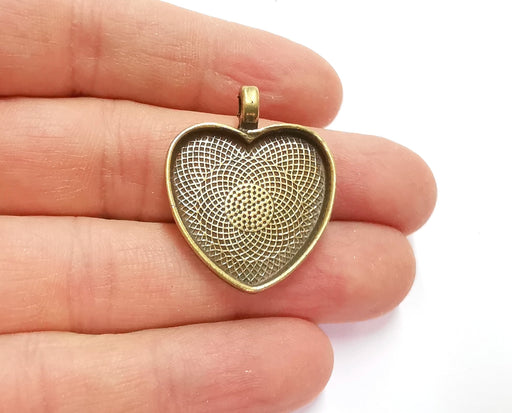 2 Heart Charms Blank Bezel Resin Bezel Mosaic Mountings Antique Bronze Plated Charms (33x36mm) (22x24 mm Bezel Inner Size)  G20776