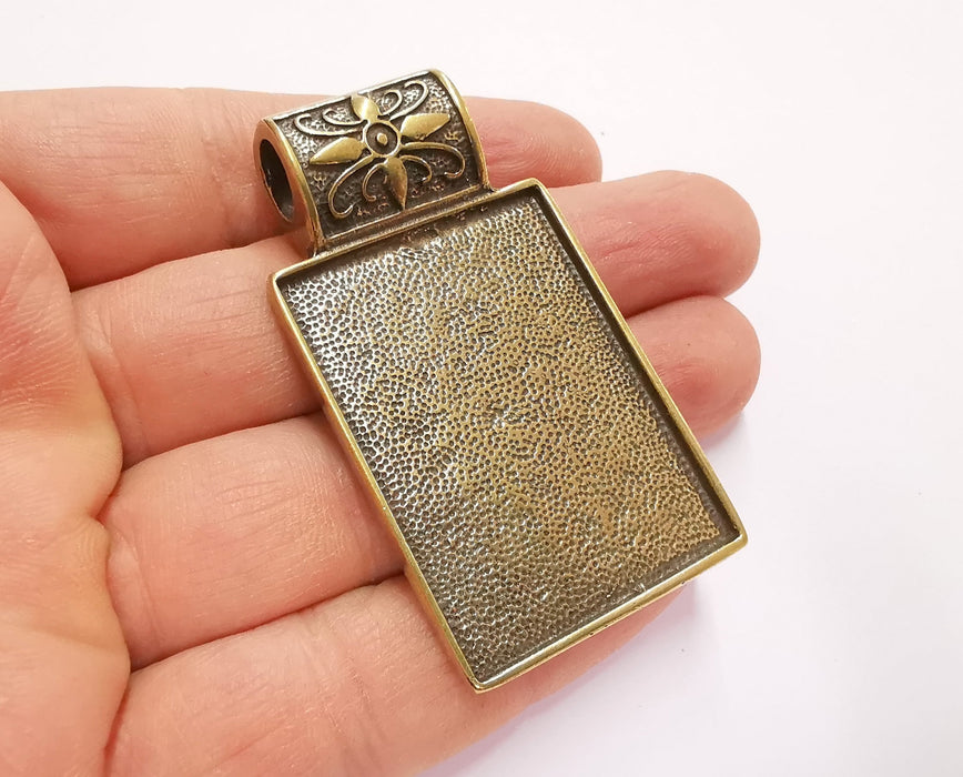 Flower Pendant Blank Bezel Resin Bezel Mosaic Mountings Antique Bronze Plated Pendant (62x34mm) (43x31 mm Bezel Inner Size)  G23942